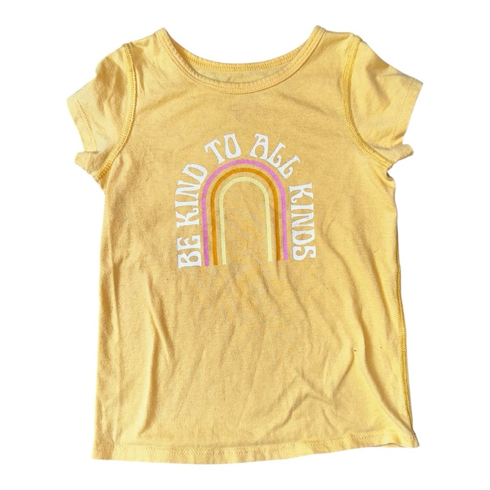 Cat & Jack Yellow Be Kind to All Kinds Rainbow Short Sleeve TShirt, 3T Girls EUC